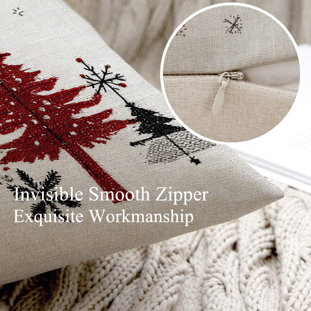 2pcs Christmas Winter Tree Throw Covers, Minimalist Beige Background with Snowflake Design, 40.64x45.72 cm Single-Sided Printed Holiday Decor for Sofa, Living Room & Bedroom (No Insert), Christmas Throw Pillows, Pink And Whit