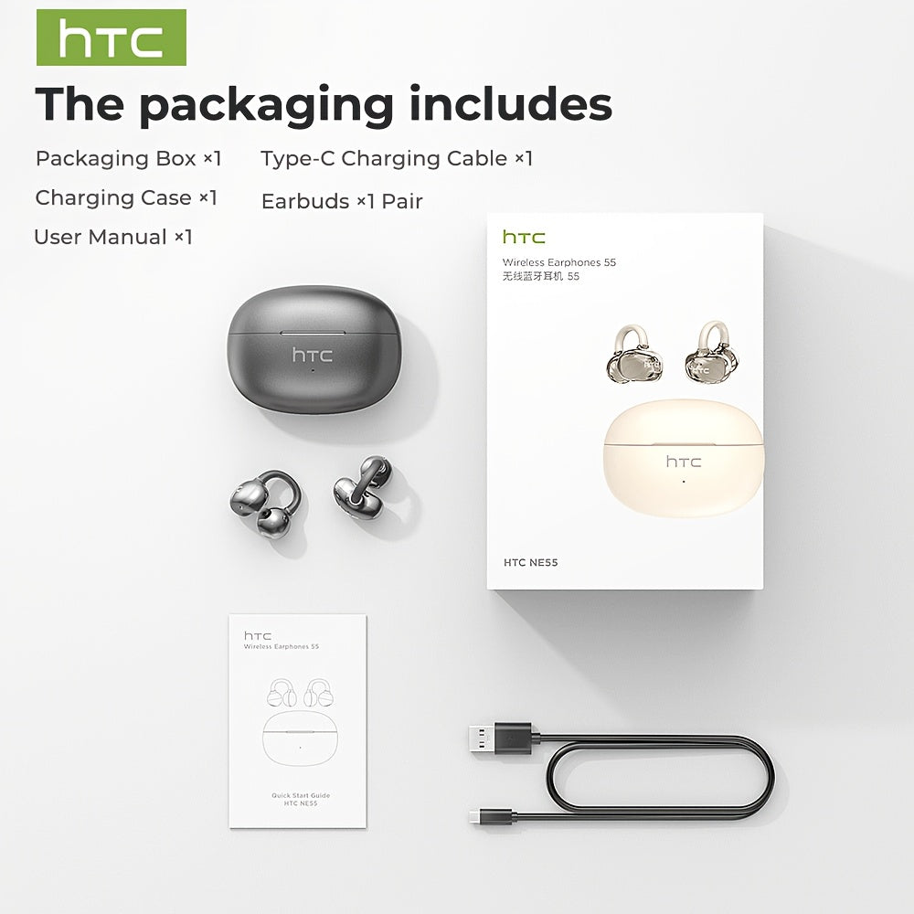 1pc HTC NE55 AI Translation Earbuds Real-time Translation Headphones OWS Open-Ear Wireless Headphones, Latest BT V6.0, Noise Reduction Clear Call, 6.5 Hours Music Long Battery Life, Big speaker Big Volume, Headphones Noise Ca