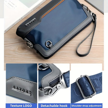 Men'S Premium Oxford Fabric Crossbody Bag with Adjustable Strap - Multi-Compartment Casual Shoulder Bag for Everyday Commute & Outings, Royal Blue with Orange Accents - Ideal Gift for Boyfriend & Family, Crossbody Purse, Vers