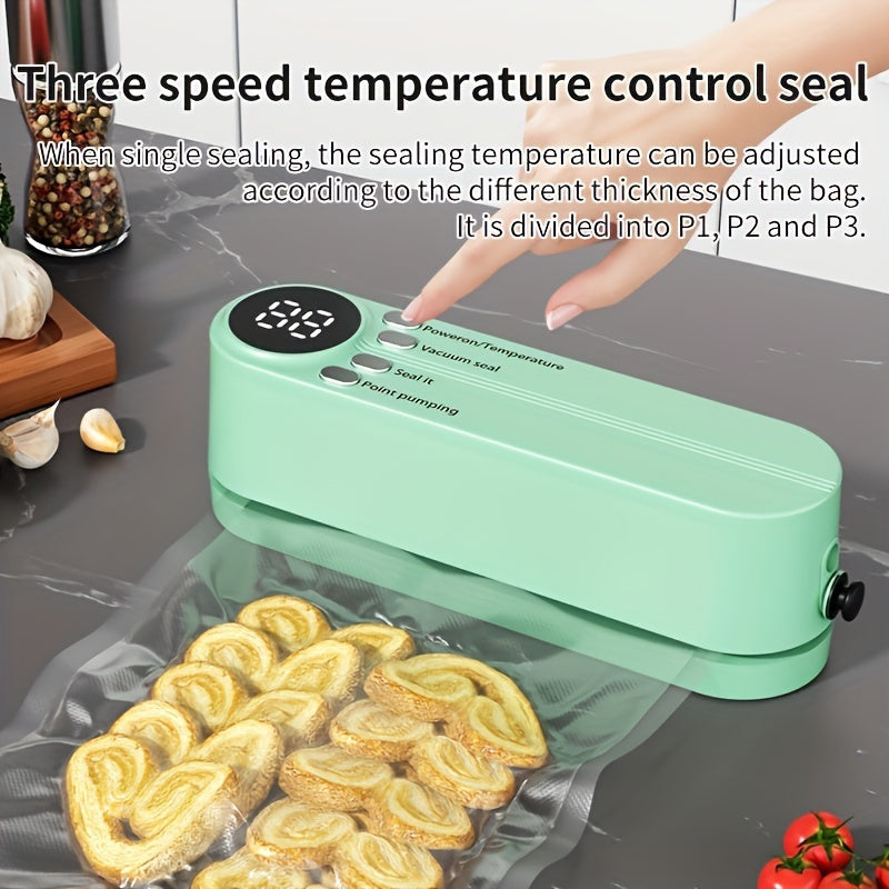 Compact USB Rechargeable Vacuum Sealer Kit with Digital Display - Quick Seal, Includes Pump and Airtight Bags, Perfect for Food Preservation, Snacks, Meats, Fruits, Vegetables - Space-Saving Design, 36V, Food Vacuum Sealer