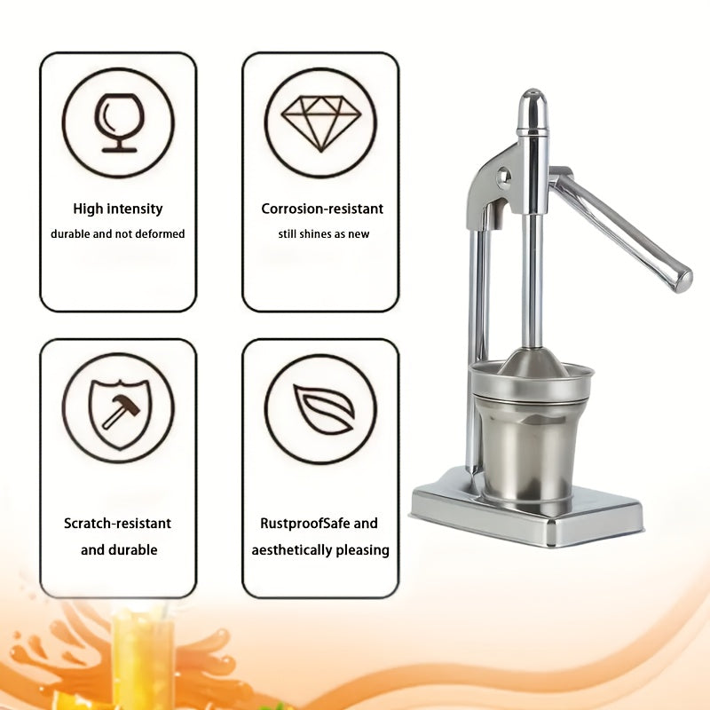 Stainless Steel Manual Juicer - Commercial & Home Use, Heavy-Duty Construction, Easy-Clean Design, No Power Needed, for Oranges, Grapefruits, Lemons, Apples, Berries, Vegetables - Ideal For Restaurants, Home Kitchens, Fruit J