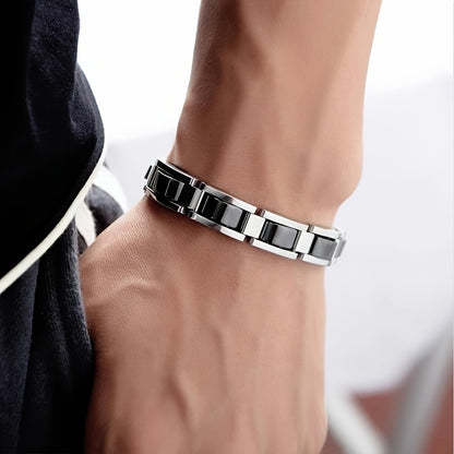 304 Stainless Steel Men's Bracelet, Black Electroplated Unique Design - Perfect Holiday Anniversary Gift for Father and Elders on Christmas. Includes Removal Tool; Suitable Also as a Women’s/Unisex Accessory, Christmas Pres