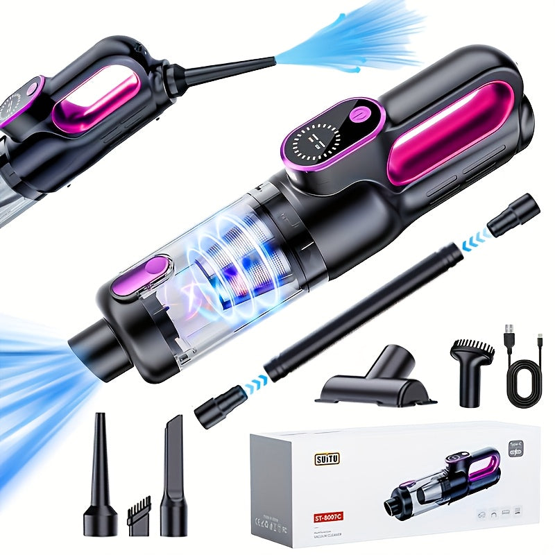 Wireless handheld vacuum cleaner for cars and homes, car-mounted 2-in-1 blower and suction cleaner, handheld type, high power, super strong suction, small and mini handheld car interior cleaner, wet and dry dual-purpose car v