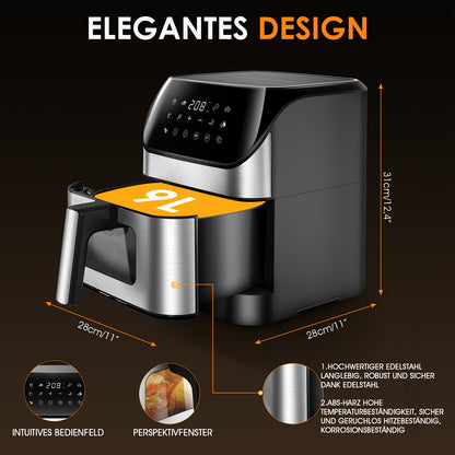 Air Fryer 6.5L 9L 10.5L Oilless 1800W Large Capacity Oven Air Fryers Healthy Cooker With 10 Preset, Visual Cooking Window, Non-Stick Basket, Dishwasher Safe