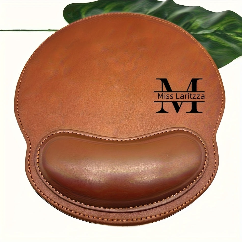 Custom Text Mouse Pad - Personalized PU Leather with Name/Letter, Office & Gaming Mousepad, Wrist Support, Promotional Gift for Valentine's Day, Christmas, Anniversary