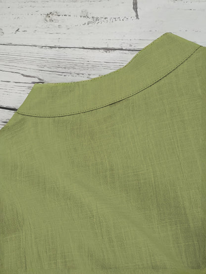 Men's Shirt Top, Solid Band Collar Short Sleeve Closure Summer Male Casual Henley Shirt For Daily Business Formal Shirts For Men