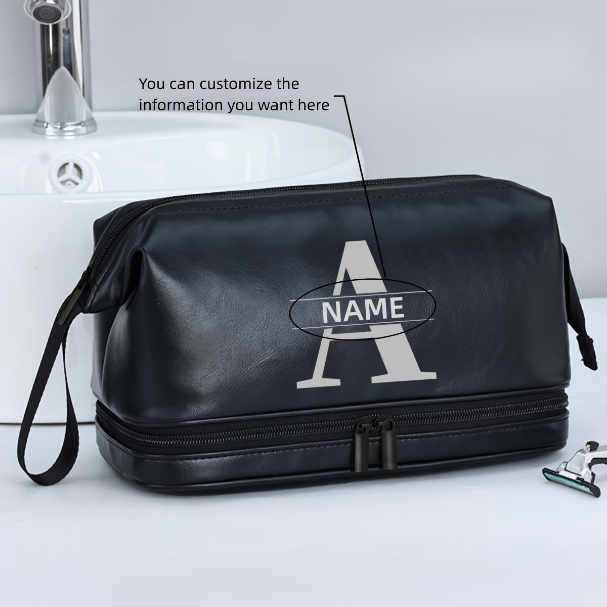 Customized Men's Fashion Travel Toiletry Bag PU Large Letter Toiletry Bag