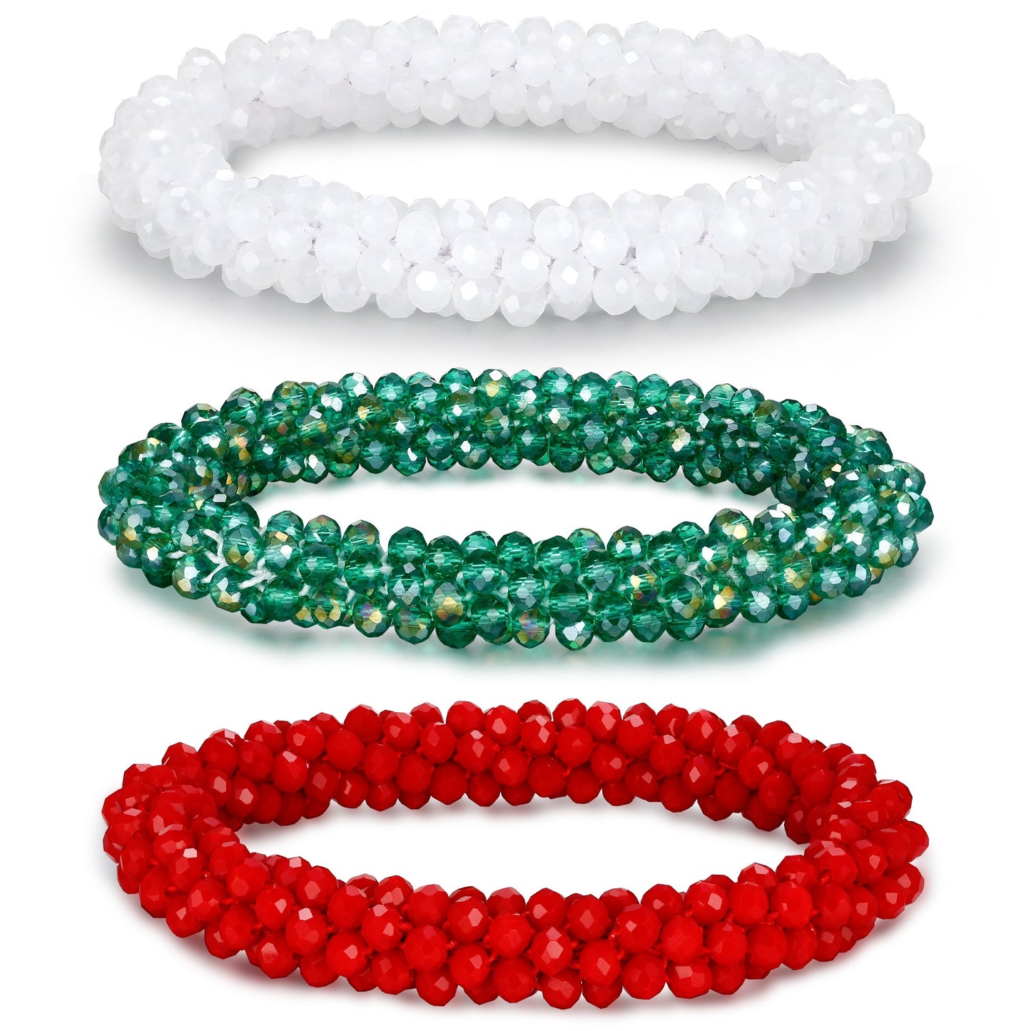 Esbbela 3pcs Bracelet Set Holiday Gift Beaded Artificial Crystal Stackable Strap Set with Elasticity Suitable for Women Men 16.51-20.32 cm Daily Vacation