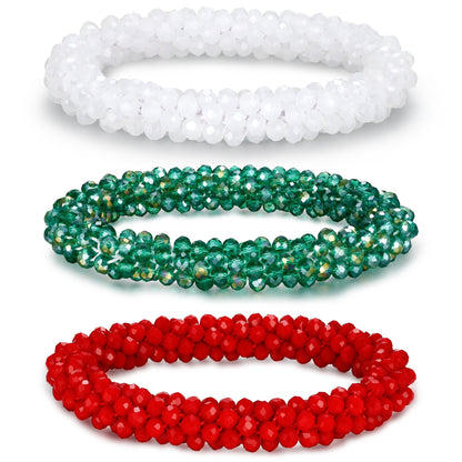 Esbbela 3pcs Bracelet Set Holiday Gift Beaded Artificial Crystal Stackable Strap Set with Elasticity Suitable for Women Men 16.51-20.32 cm Daily Vacation