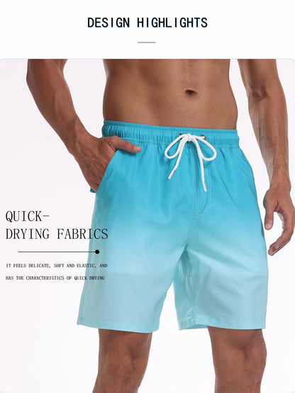 Men's Quick-Dry Beach Shorts with Tropical Palm Tree & Palm Leaf Print - Breathable Stretch Fabric for Summer, Outdoor, Hiking, Swimming - Machine Washable Casual Athletic Shorts, Outdoor Activewear, Summer Shorts