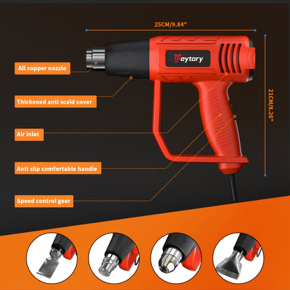 Heat Gun 2000W, Professional Electric Hot Air Gun Dual Temperature Settings 60C-600C and Overload Protection with 4 Nozzles, for Shrinking PVC, Crafts, Paint Stripping, Car Film, Embossing