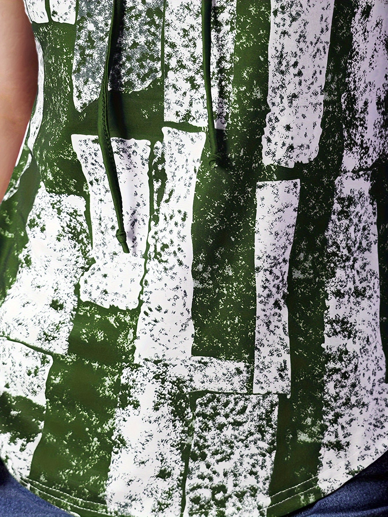 Graphic Print Lace Up V Neck T-shirt, Summer Casual Short Sleeve Top, Women's Clothing