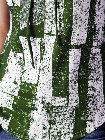 Graphic Print Lace Up V Neck T-shirt, Summer Casual Short Sleeve Top, Women's Clothing