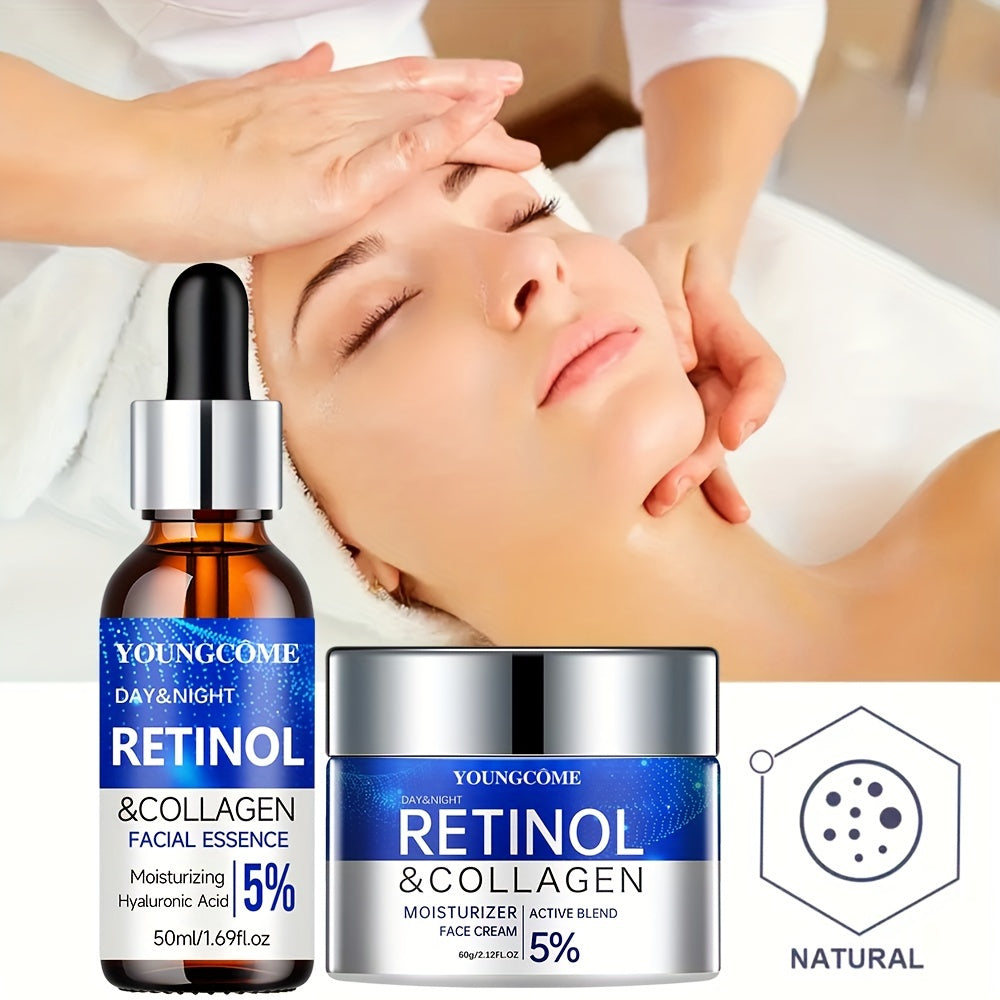 YOUNGCOME Retinol & Collagen Firming Cream and Hydrating Serum Set - 50ml Each, Alcohol-Free for All Skin Types, Smooths Wrinkles & Boosts Elasticity