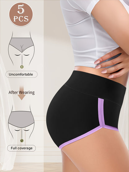 5-Pack Women's High Waist Briefs - Color Block Design, Soft Comfortable Triangle Underwear with Multi-Color Options, Non-Transparent & Hand Wash Only for Everyday Elegant Wear