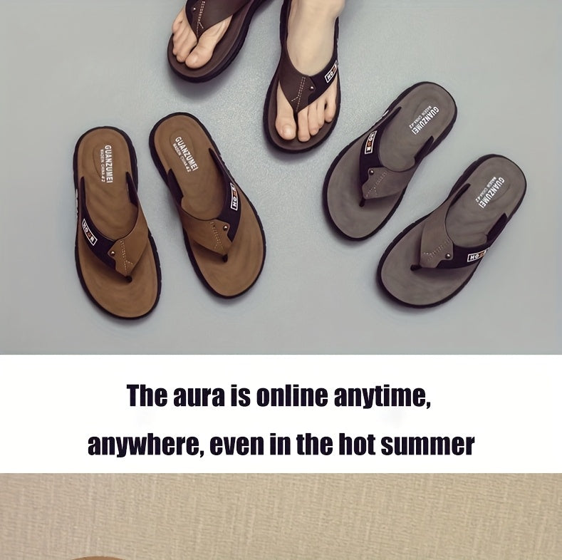 Chinelo de dedo casual de verão para homem - Resistente a odores, antiderrapante, durável, com sola macia e tira ajustável, design castanho e preto para uso diário e ao ar livre, calçado de praia | Chinelo de dedo elegante | Sola em PVC durável, sandália