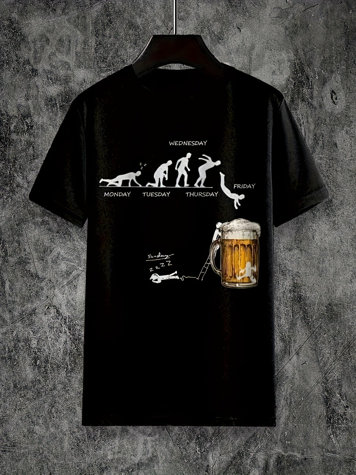 Men'S 100% Cotton Graphic T-Shirt - "Wednesday" Beer Mug Design, Casual Crew Neck, Short Sleeve, Regular Fit, 210g/㎡, Perfect for Barbecues & Parties, Party Tshirt | Playful Design | Durable Fabri