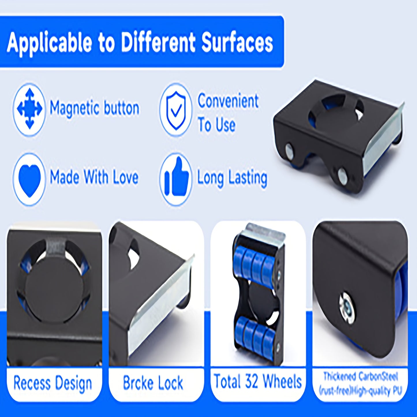 Furniture Sliders of 4 Metal Furniture Movers with 8 Wheels - Heavy Duty Furniture Lift Mover Tool Set of 340.19 KG Load Capacity Easy Sliders Roller Dolly for Moving Cabinet Piano Appliances Sof