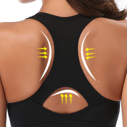 Women's High-Support Sports Bra with Removable Pads - Quick-Dry, Shockproof, Double-Layer Racerback Vest for Running & Fitness, Breathable Nylon-Elastane Blend, Non-See-Through, All-Season Activewear