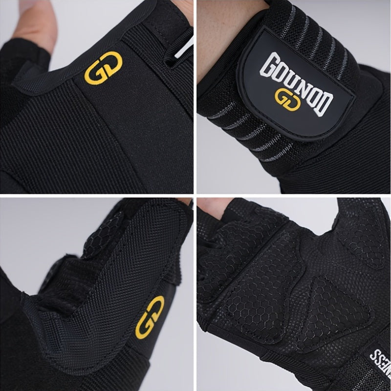 1 Par de Luvas de Halterofilismo GOUNOD - Reforço na virilha do polegar, Design resistente e antiderrapante, Fecho ajustável com velcro, Preto com detalhes em amarelo para fitness, desporto e musculação, acessórios para halterofilismo, luvas desportivas