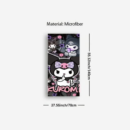 1pc Kuromi Microfiber Beach Towel - Quick-Dry, Absorbent, Oversized Bath Towel with Fun Cartoon Design, Black Background with Pink Accents, Perfect for Beach, Pool, or Spa Days
