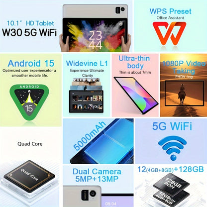 Tablet PC 2 em 1 CRELANDER W30 com Android 15, 12 GB de RAM (expansível para 4+8 GB) + 128 GB de ROM, com capa, teclado, rato e caneta opcionais, Wi-Fi 2.4G/5G, GMS, GPS, Google, iPad, Tablet PC, Tablet, Pad