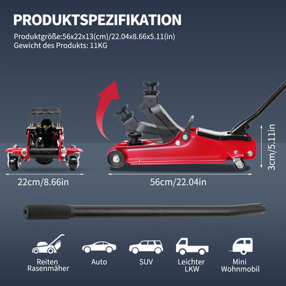 2.5 Ton Hydraulic Floor Jack with Telescopic Handle - Durable Iron Construction, Adjustable Height, Portable for Cars, Trucks, Buses - Ideal for Garage Use, Tire Repair & Emergency Situations, Portable Hydraulic Jack
