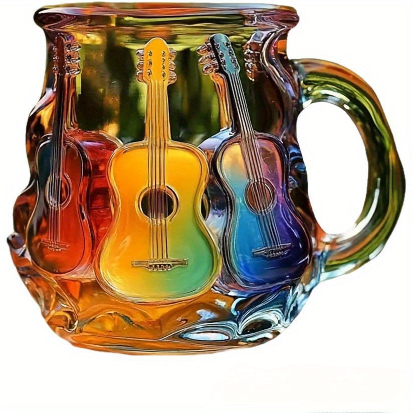 Novelty Guitar Art Mug - Vibrant Electric Guitar Design, High-Quality Glass Coffee Cup for Music Lovers, Durable Home & Office Decor, Perfect Gift for Musicians & Guitar Enthusiasts, Guitar Accessories, Musical Decor, Artisti