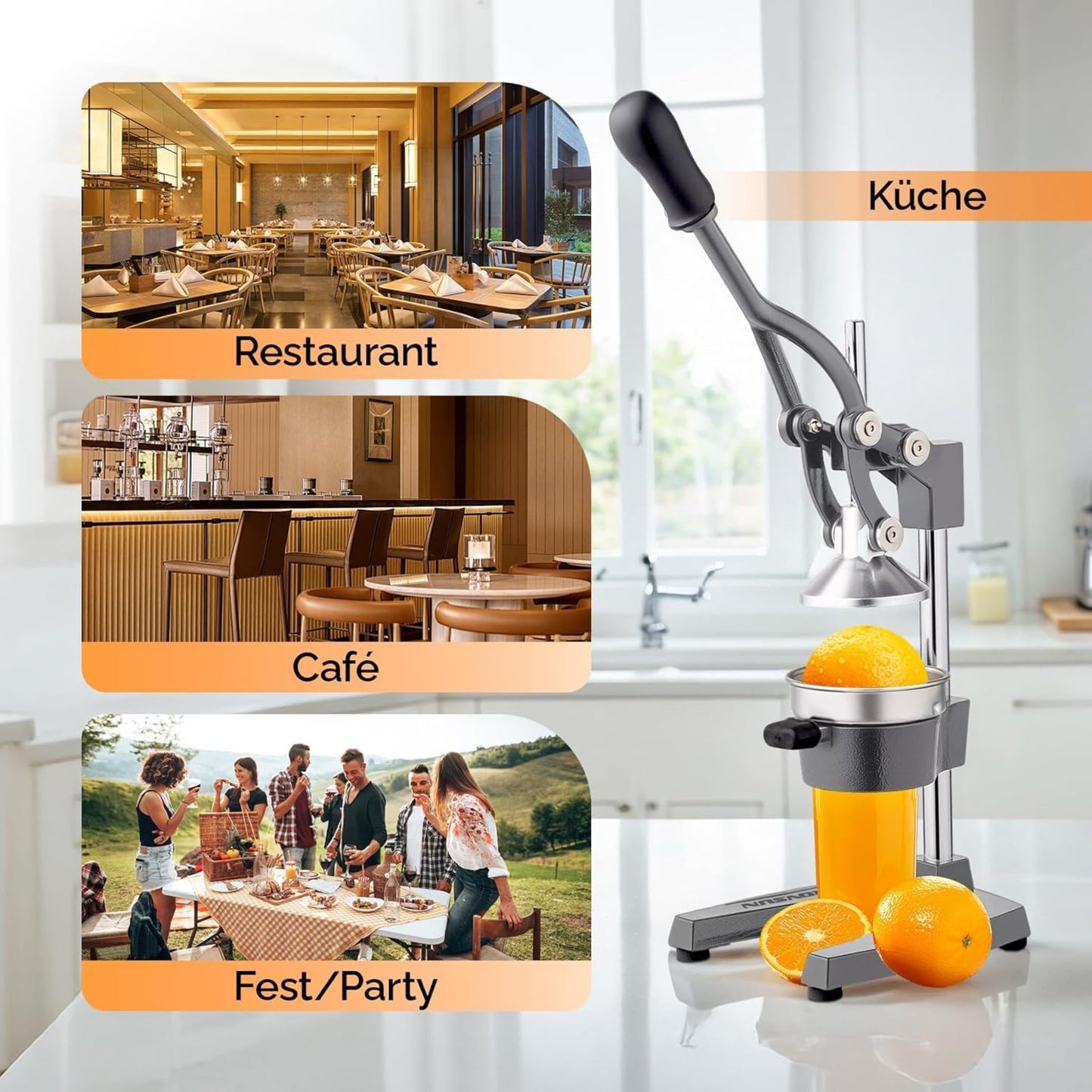 Bonnlo Heavy-Duty Manual Juicer with Removable Top Filter - Heavy-Duty 316 Stainless Steel Citrus, Apple, Orange, Lemon, Lime, Grapefruit Press - Non-Electric Mincer for Home & Commercial Use - Easy-Clean Design, Compact Juic