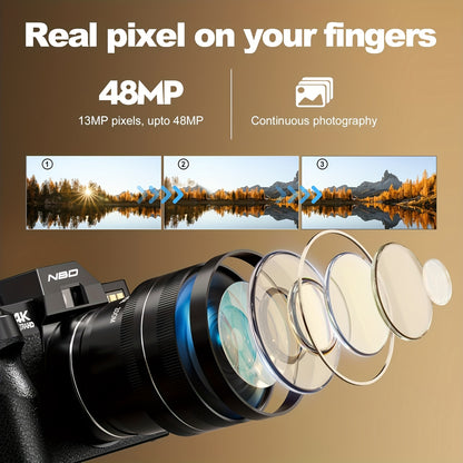 NBD 48MP Digital Cameras for Photography with WiFi & App Control, 4K Autofocus Vlogging Camera for YouTube with 16X Zoom, Anti-Shake, 32GB TF Card, Dual Batteries, 52mm Wide Angle & Macro Lens
