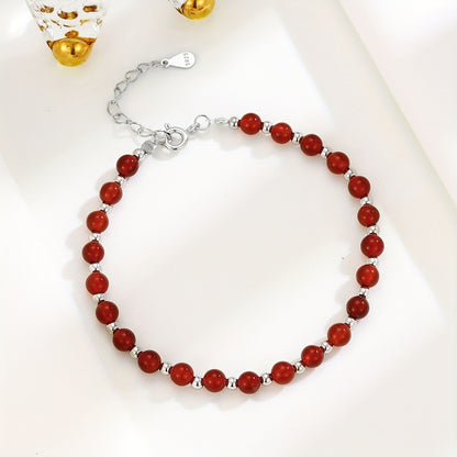 Pure Silvery Material Versatile Round Bead Red Agate Bracelet