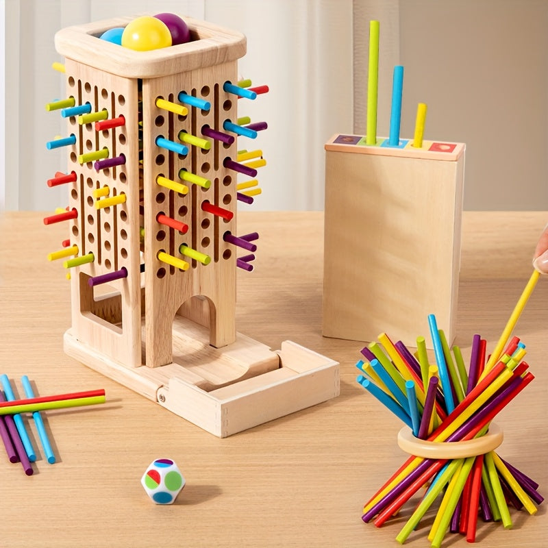 Wooden 3-in-1 Pulling Stick, Enhances Children's Fine Motor Skills and Patience Training, Cognitive Development Educational Interactive Board Game Toy, Patience Building Game, Playful Design, Durable Construction