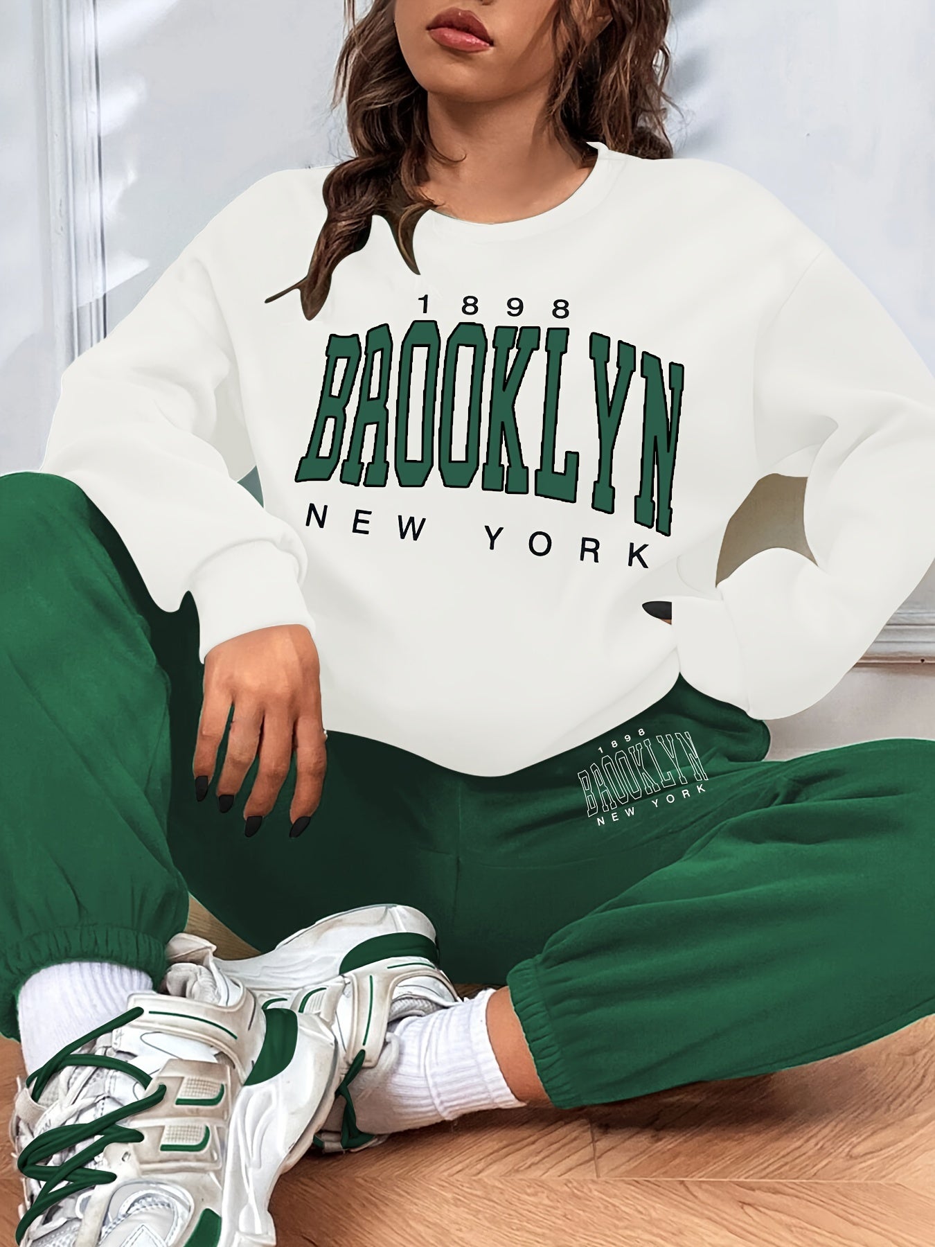 Casual Color Block Two-piece Set, Letter Print Sweatshirt & Sporty Jogger Pants Outfits, Women's Clothing