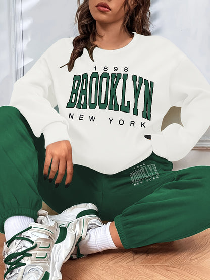 Casual Color Block Two-piece Set, Letter Print Sweatshirt & Sporty Jogger Pants Outfits, Women's Clothing