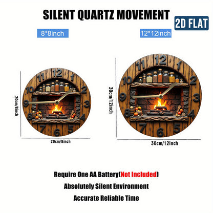 1 round acrylic wall clock - silent and tick-free, featuring a rustic fireplace design with a spice rack and flame effect, battery operated (excluding AA batteries) - home decoration, perfect for Christmas and Easter gifts, 2