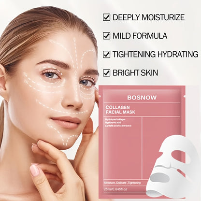 Máscara facial branca de colagénio com efeito lifting instantâneo (5 unidades), hidratante e nutritiva, mantém a pele bege clara hidratada e viçosa, refirmando-a, deixando-a mais firme e macia, com um aspeto mais bonito e radiante.
