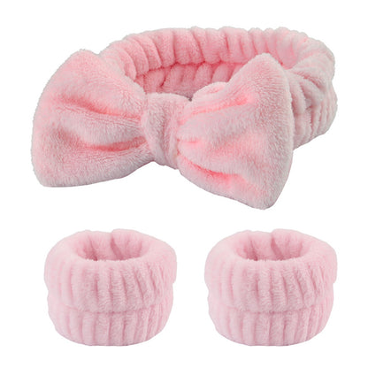 1pc/3pcs Cute Bow Hair Band And Wristband Set, Women Spa Headband For Washing Face, Makeup Hair Band, Skincare Headbands