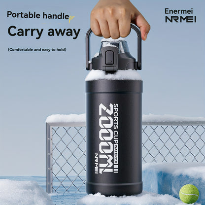 NRMEI Insulated Water Bottle with Straw, Double-Wall Vacuum Stainless Steel Thermos with Handle, Perfect for Sports and Gym Use