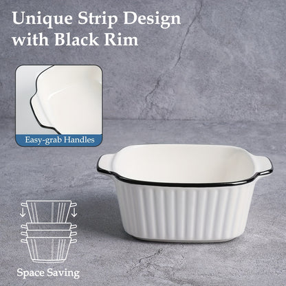4pcs, 13oz ceramic baking dishes, black-rimmed square baking dishes, small baking dishes suitable for air fryers, ceramic bakeware with handles, oven-safe, microwave-safe, dishwasher-safe. Kitchen supplies. Dessert bowls. Fru