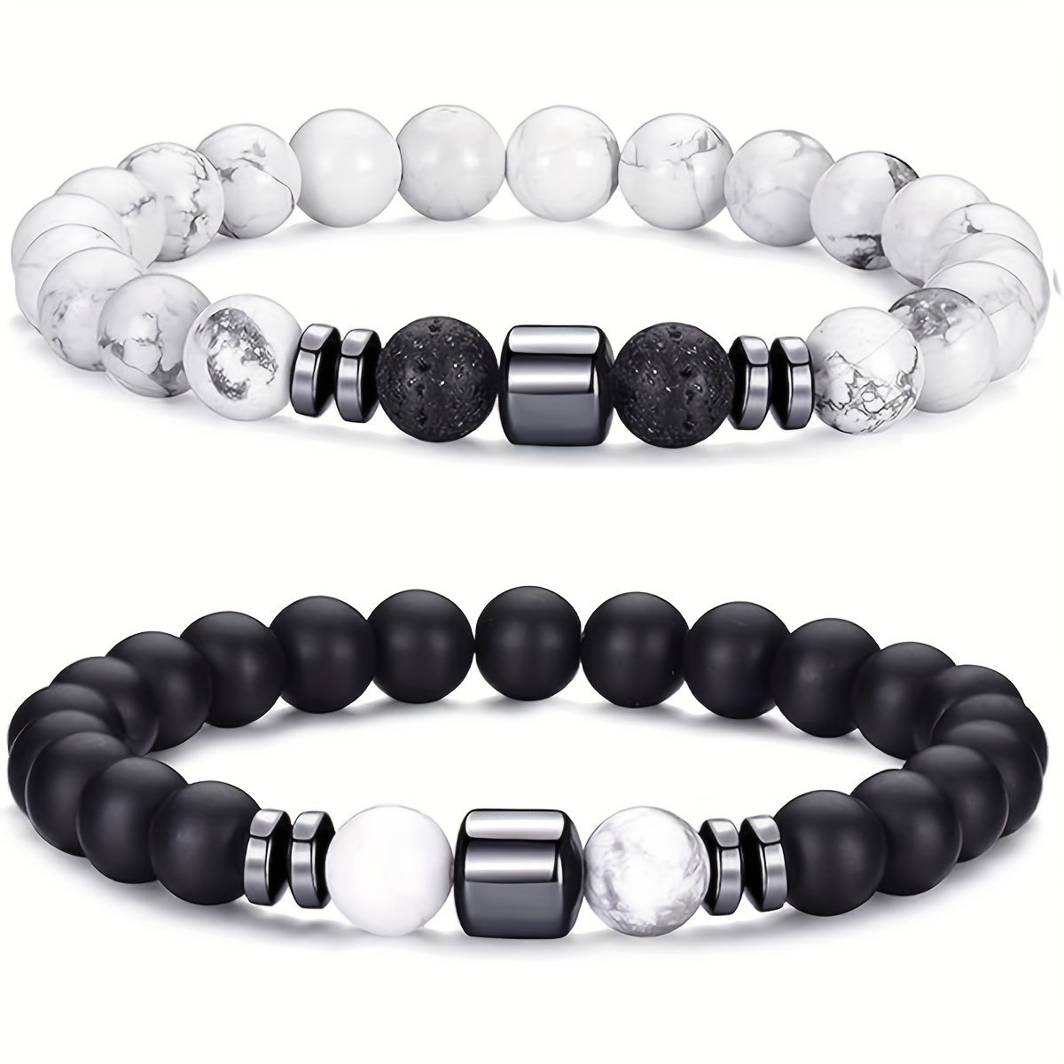 Pulseira de homem de 4 peças com missangas, em tons neutros de olho de tigre, turquesa e espaçador. Feita à mão com elástico, ideal para uso diário e como presente para homens, mulheres e casais.