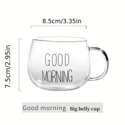 1pc, Good Morning Breakfast Milk Oatmeal Cup, High Borosilicate Glass Mug, Large Capacity Glass Cup, 400ml/13.6oz