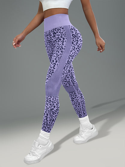 Women'S Leopard Print Yoga Pants - Non-Slip Workout Leggings with Elastic Waistband, Stretchy & Breathable Gym Pants for Yoga, Running, Casual Attire - All-Season Fitness Leggings in Pink & Leopard Print - Non-Slip Grip Activ