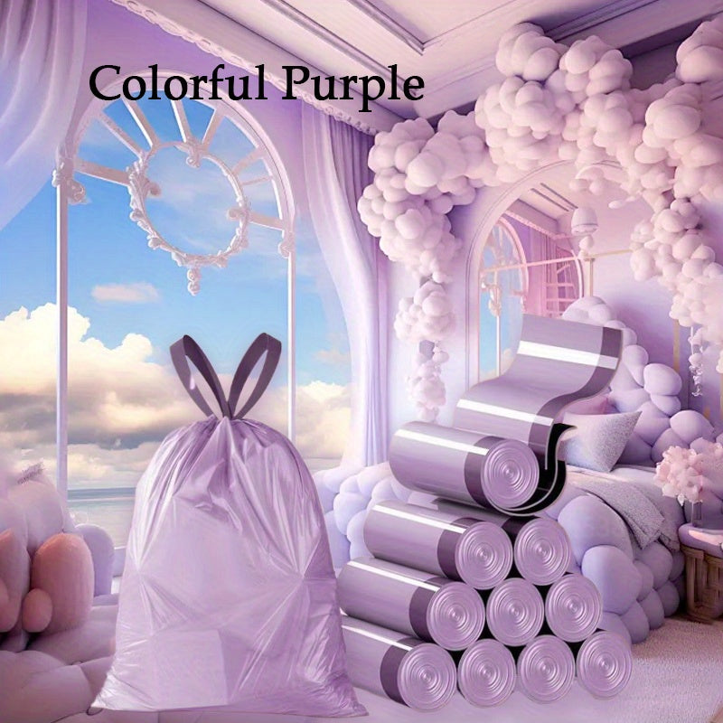 100 Purple Drawstring Trash Bags, High-Quality Plastic Waste Bags for Kitchen, Bathroom, Bedroom & Home Use - Portable Waste Disposal, Multipurpose, Disposable, Plastic Material, 20 Capacity, Kitchen Trash Bags | Decorative T