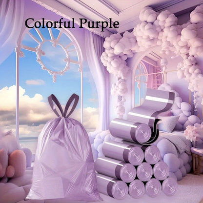 100 Purple Drawstring Trash Bags, High-Quality Plastic Waste Bags for Kitchen, Bathroom, Bedroom & Home Use - Portable Waste Disposal, Multipurpose, Disposable, Plastic Material, 20 Capacity, Kitchen Trash Bags | Decorative T