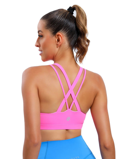 LEOQ Women's Slim Fit Yoga Sports Bra - Elegant Cross-Back Design, Mint Green Nylon Spandex Blend, Removable Pads, Medium Support for Fitness & Yoga, LEOQ