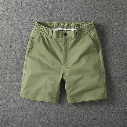 Men's Summer Micro-Elastic Casual Shorts - Four-Tenths Length, Olive Green, Mid-Rise Waist, Elastic Waistband, Side Pockets, Lightweight & Breathable for Casual Attire