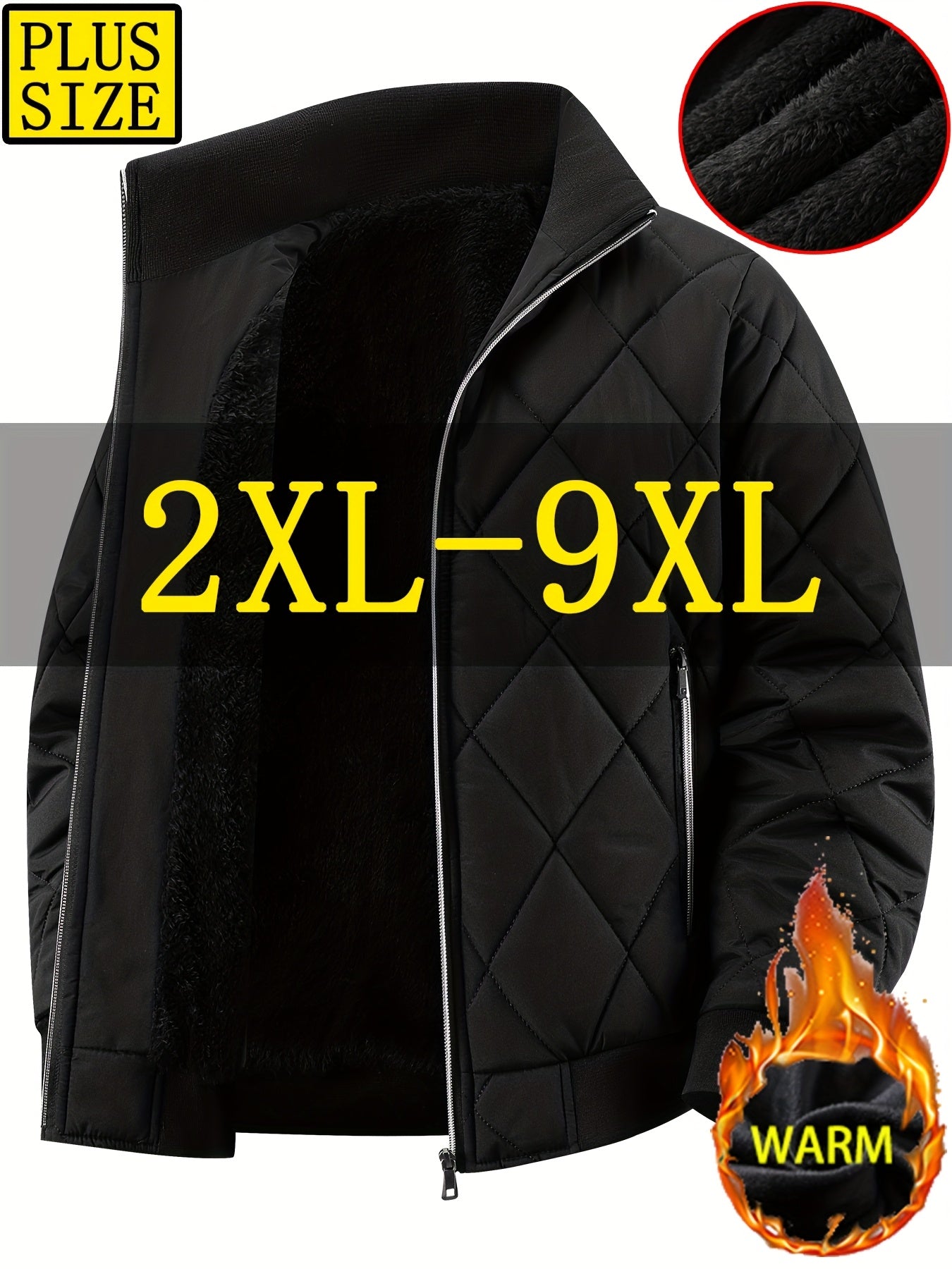 Men's Oversized Winter Coat 2XL-9XL (Big & Tall) - Thick Full-Zip Jacket with Stand Collar, -Filled Large Pockets - Heavy-Duty Cold Weather Outerwear for Plus Size Men, Hand Wash/Dry Clean (Casual Winter Jacket), PLUS SIZE
