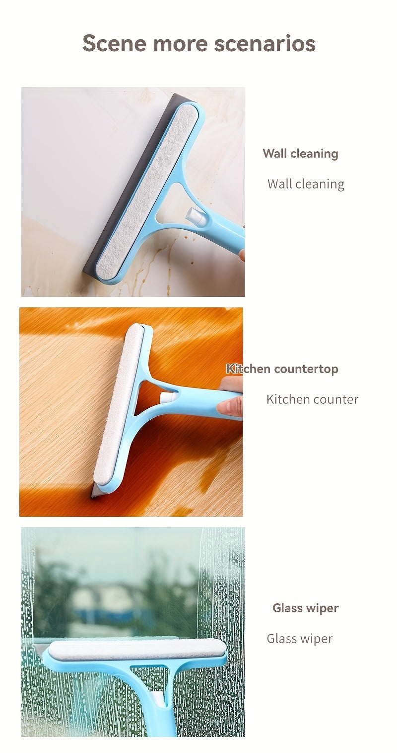 3-In-1 Multi-Functional Glass Cleaning Tool with Sprinkler, Polypropylene (PP) Plastic, for Bathroom, Kitchen, Living Room, Bedroom, Toilet - Efficient Mirror And Window Scraper