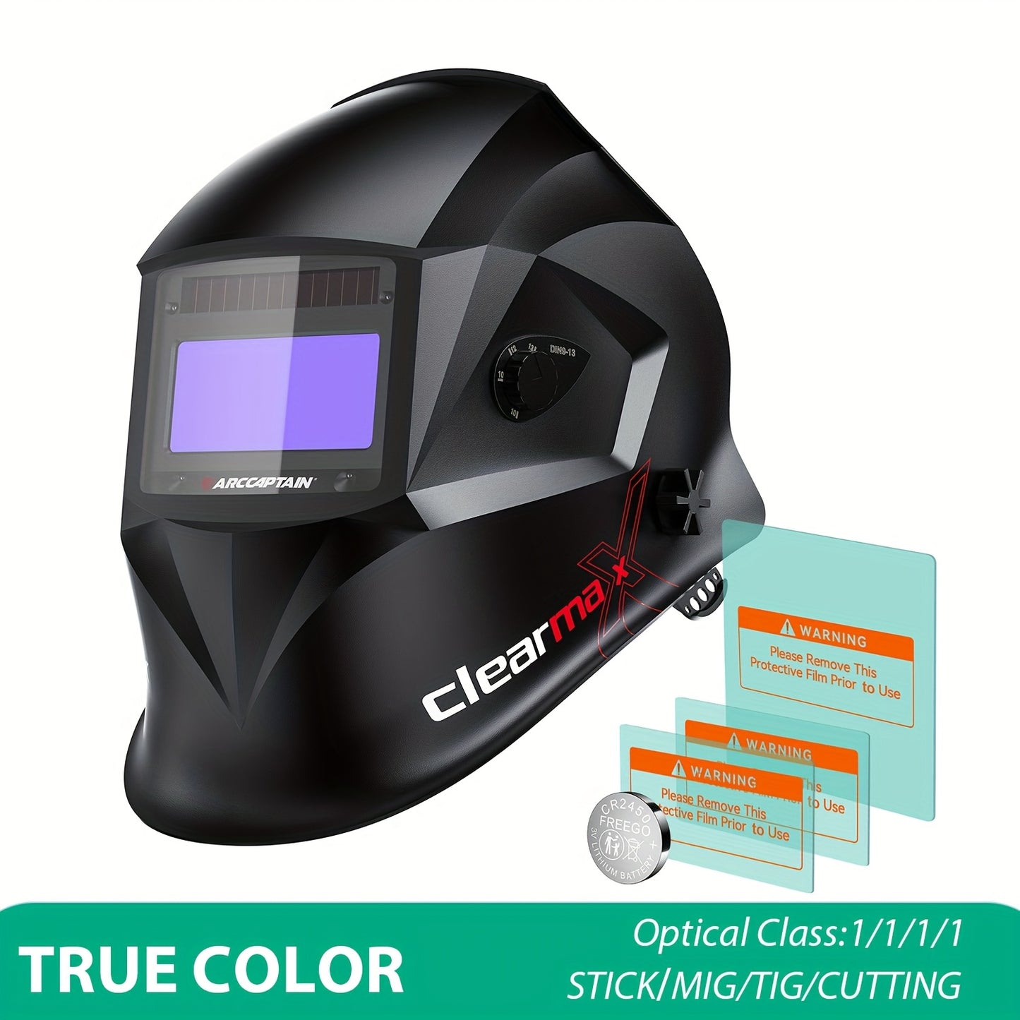 ARCCAPTAIN Auto-Darkening Welding Helmet with -Free Large View Welding Hood Mask, True Color Vision & Shade 1-4 Adjustment, CE, Compatible with Welding Machines (Professional Welder's Mask)