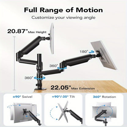 One Piece of a Double Arm Bracket for Desktop Monitors Ranging from 17 to 81.28 cm, Featuring Adjustable Height, Robust Load Capacity, And Customizable Viewing Angles.